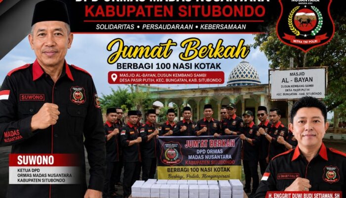 DPD Ormas Madas Nusantara Kabupaten Situbondo Istiqamah Tebar Kebaikan, Rutin Bagikan 100 Nasi Kotak dalam Program Jumat Berkah
